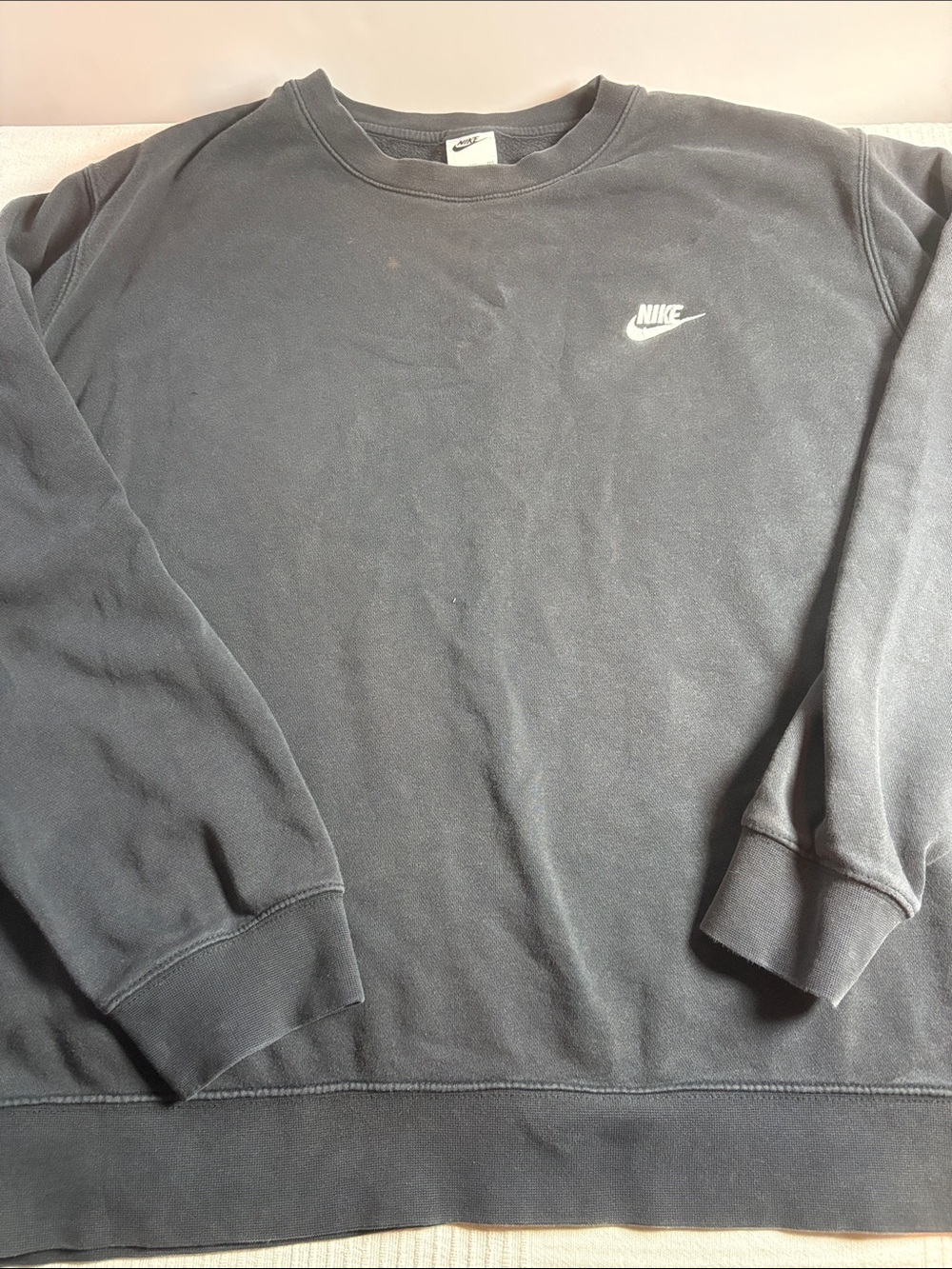 Nike Men's Dark Gray Crewneck Sweatshirt with White Logo